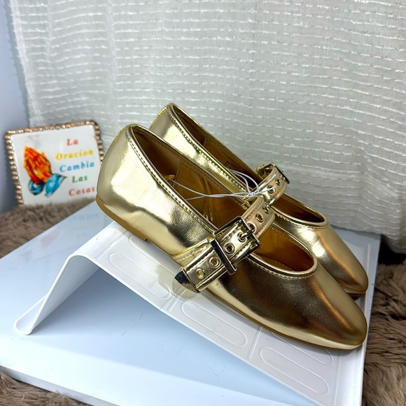 (Q7)Steve Madden Women's Burkett Gold Metallic Mary Jane Ballet Flats Sz 5.5,6.5 - Picture 2 of 15